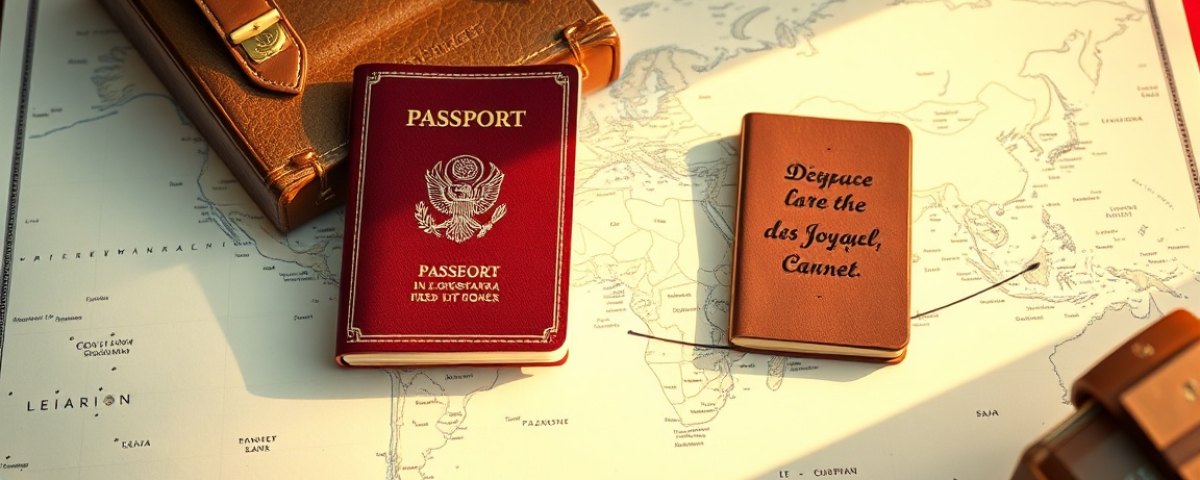 Passeport et affaires de voyage posés sur une carte