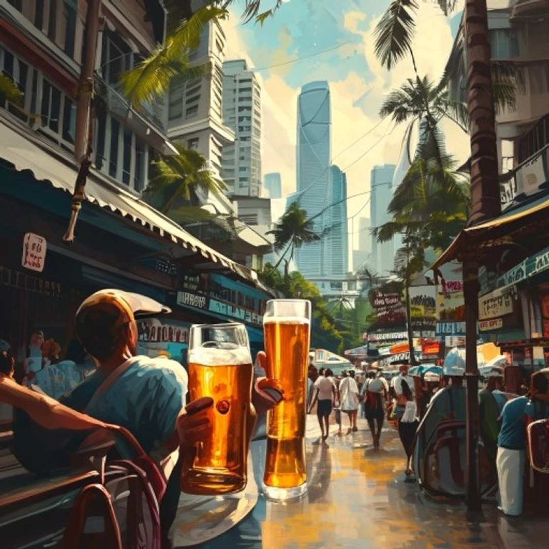 Illustration de la galère : Une bière a Singapour